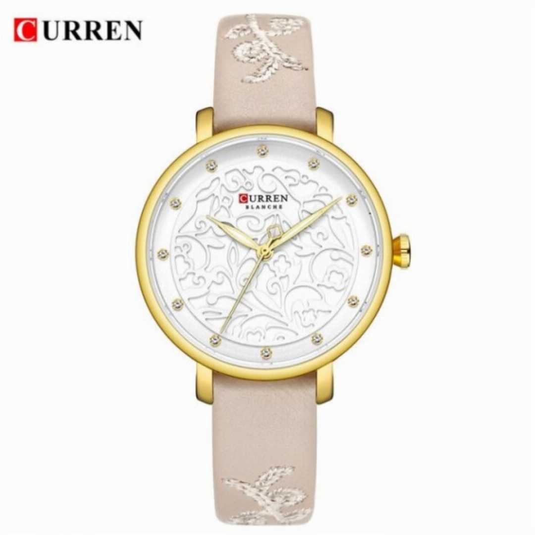 CURREN 9046 Ladies Leather Quartz Watch- Golden/Brown | Cosmetic Point BD