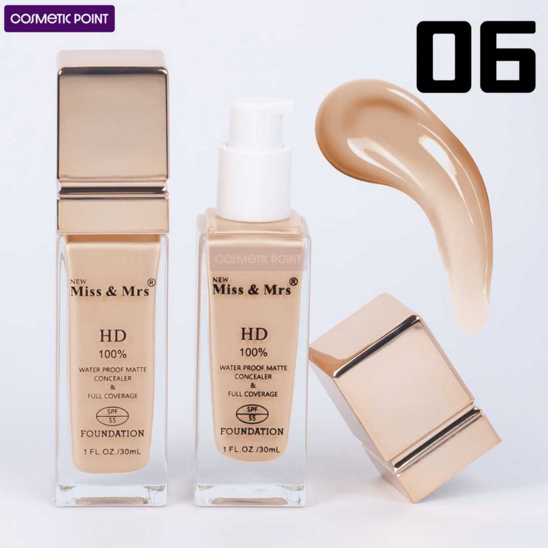 Miss,&,Mrs,HD,Waterproof,Matte,Full,Coverage,Foundation,30ml,(shade,-,6)