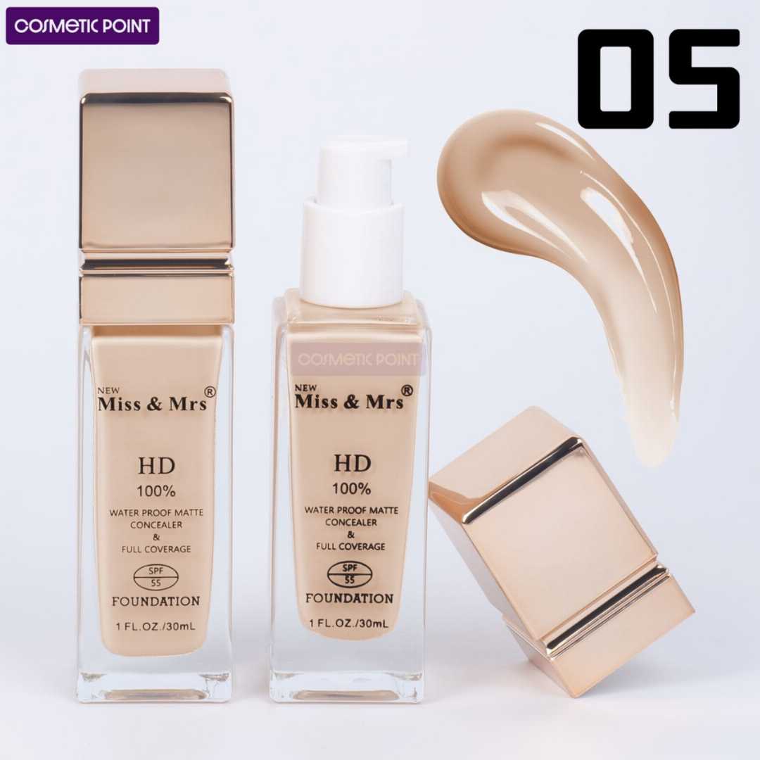 Miss,&,Mrs,HD,Waterproof,Matte,Full,Coverage,Foundation,30ml,(shade,-,5)