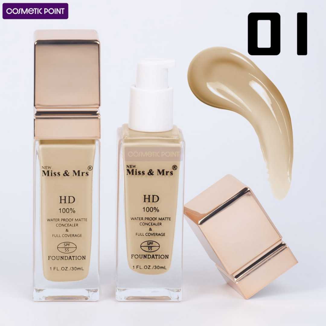 Miss,&,Mrs,HD,Waterproof,Matte,Full,Coverage,Foundation,30ml,(shade,-,01)